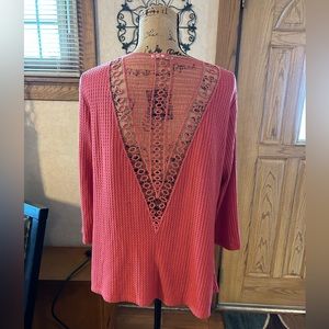 Maurices Coral 3/4 Sleeve Waffle Knit Cardigan - Large - Crochet Back Open Front